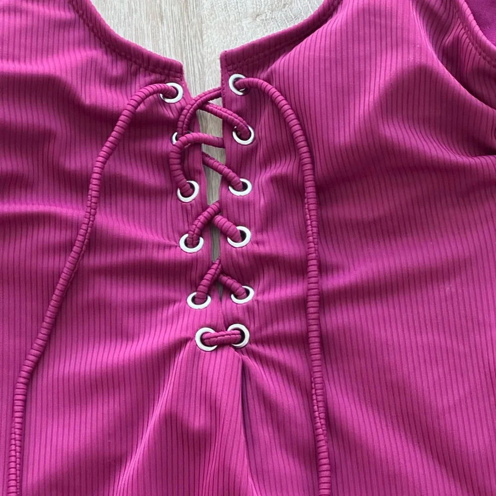 California Waves Purple One-Piece Swimsuit with Lace-Up Detail - Picture 4 of 6